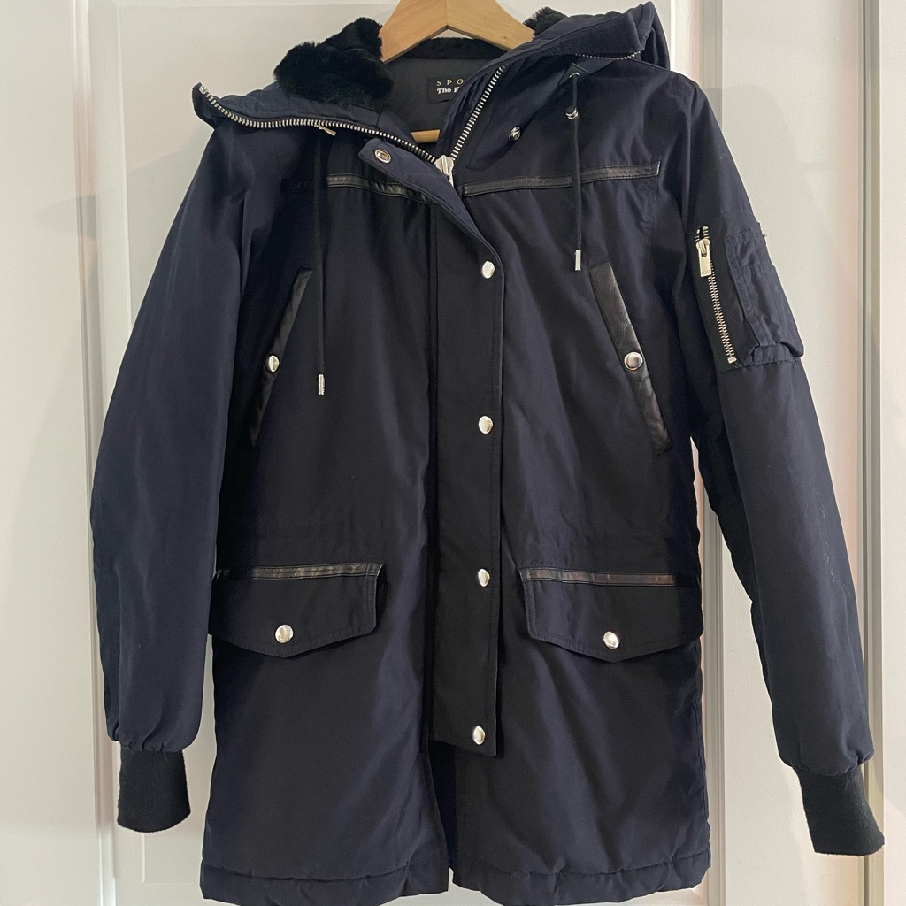 The Kooples Black Parka Coat Faux Fur Hooded Jacket
